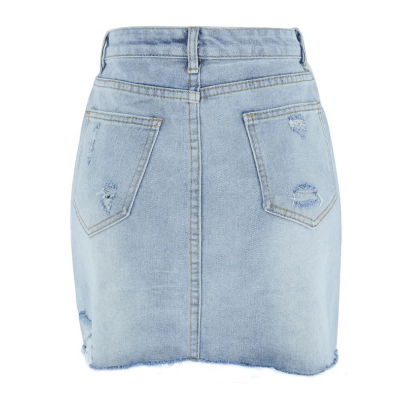 

Denimcolab Vintage 2021 Summer Denim Skirts Women Fashion Holes High Waist Mini Skirts Ladies Casual A-line Short Skirt Femme