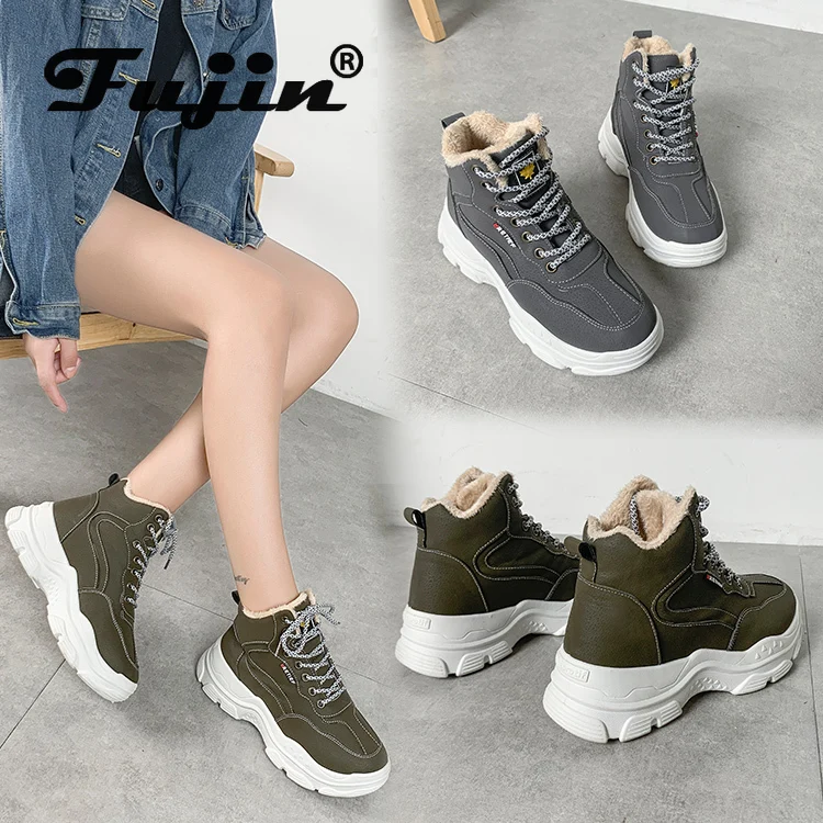 Fujin/женские короткие ботинки Зимние плюшевые теплые модные женские ботильоны из