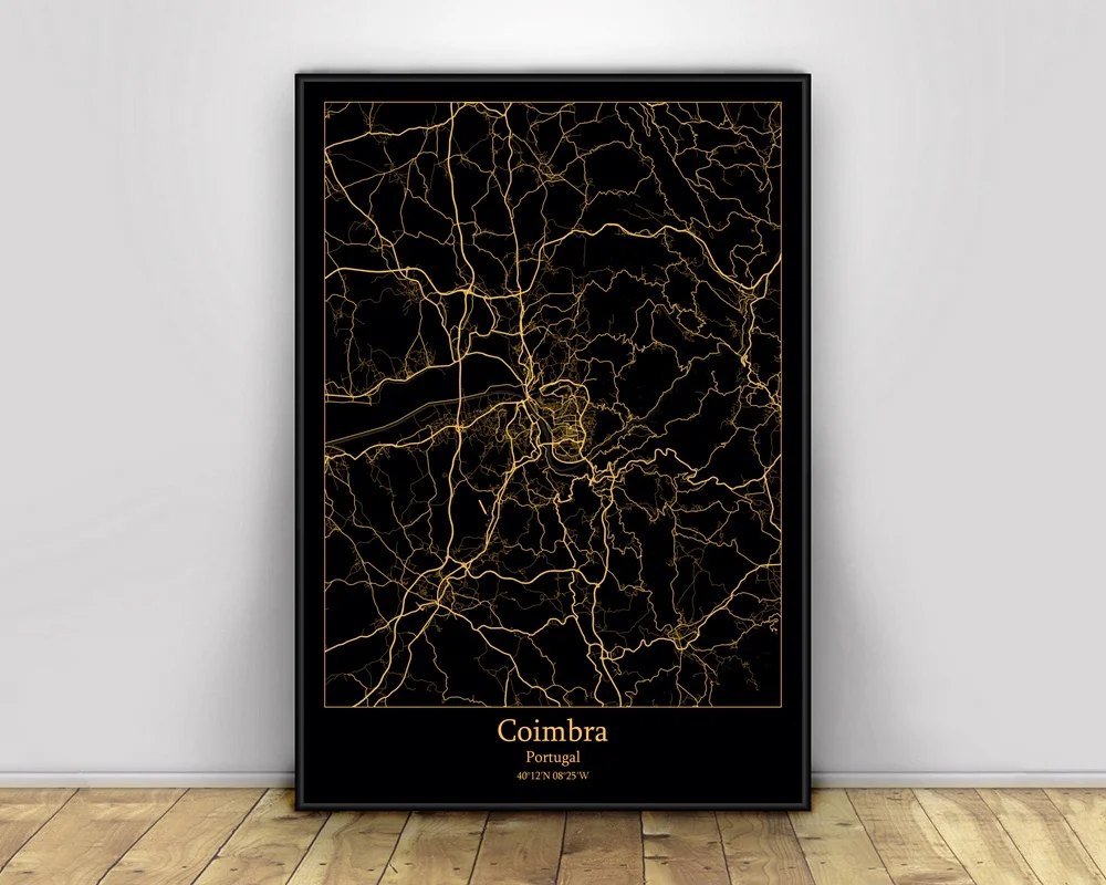 Coimbra Португалия черные и золотые города легкие карты индивидуальные карта