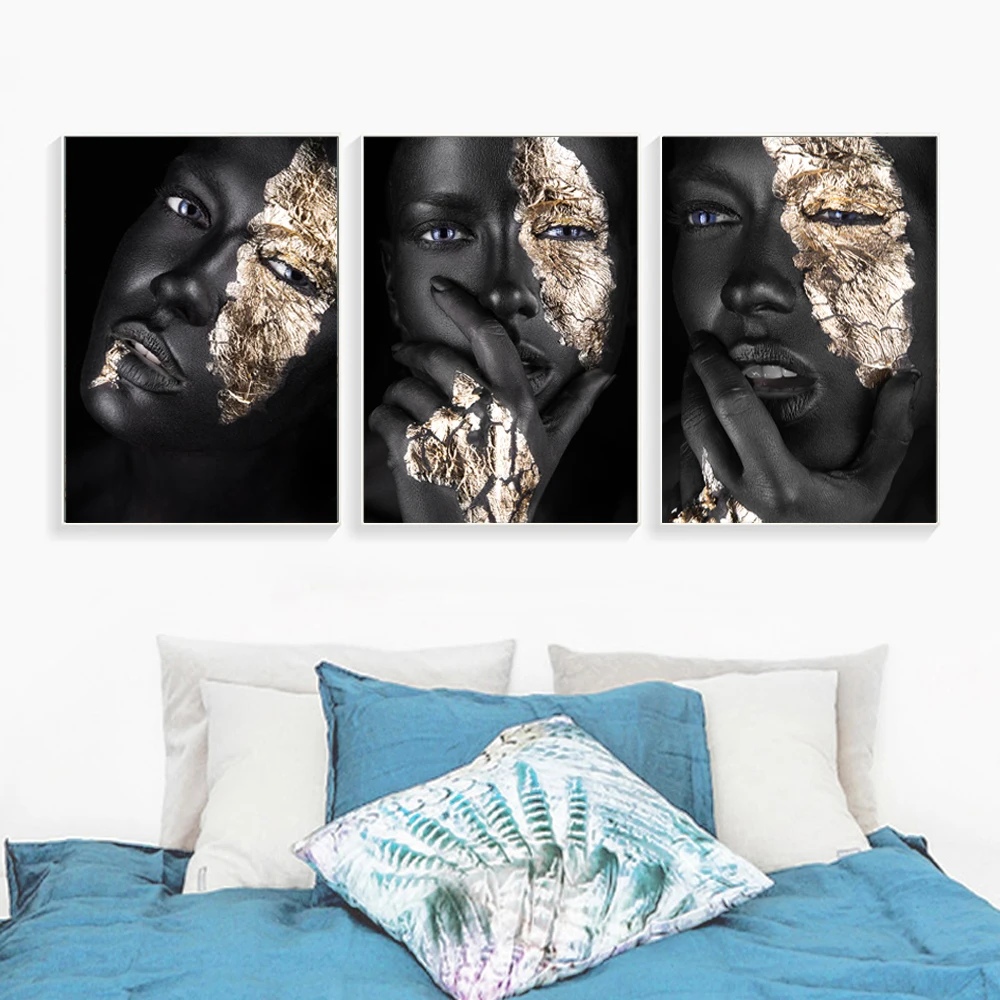 Черная сексуальная девушка губы Золотой плакат современный холст картины для