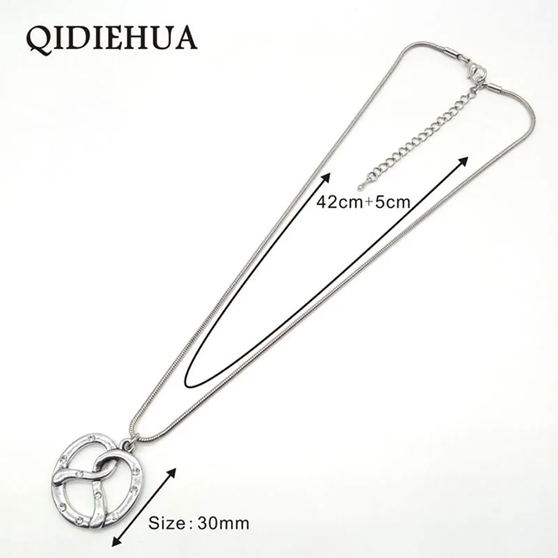 

Traditional Bavarian Pretzel Necklace Pendant Antique Silver Short Necklace Rhinestone Statement Necklaces for Women Jewelry