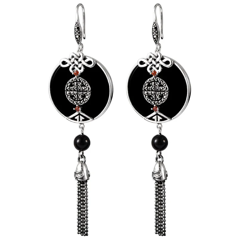 925 пробы серебряные серьги-кисточки с узлом Truelove изысканный натуральный черный