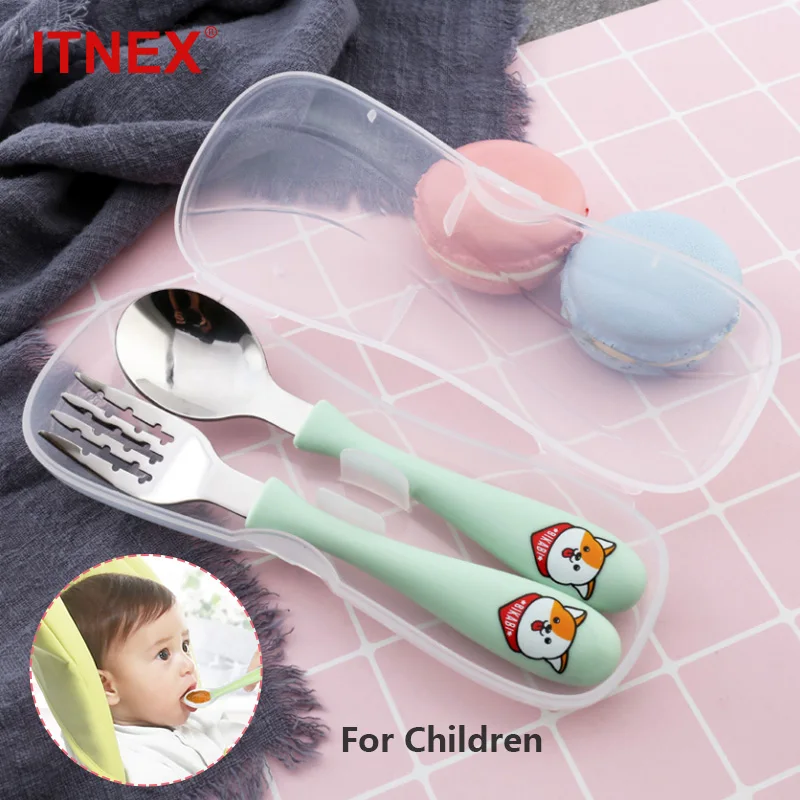 2 шт. детские столовые приборы из нержавеющей стали с мультяшным рисунком детская