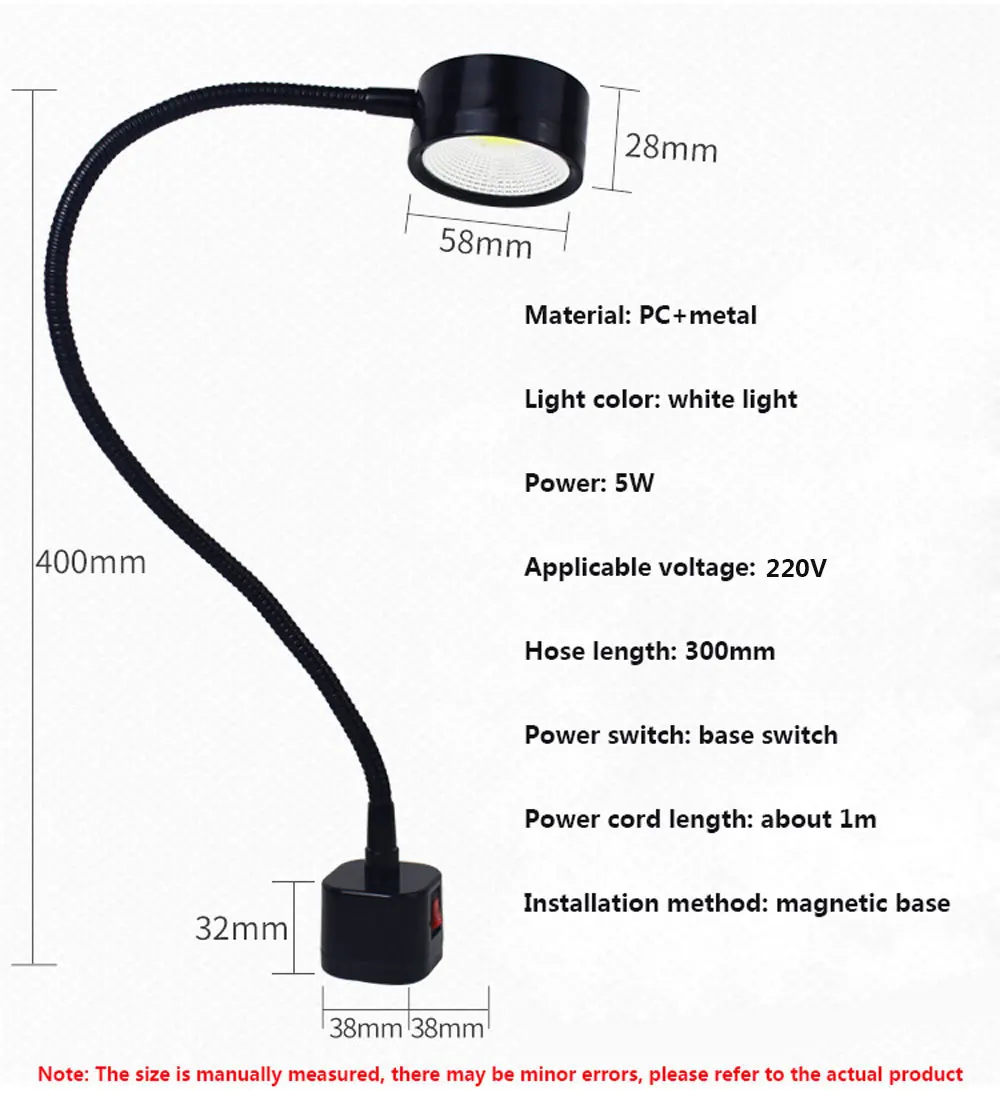 

5W LED Work Lights Magnetic Base Gooseneck Lamp With Plug 220V, For Turning Milling Drilling Industrial Lighting