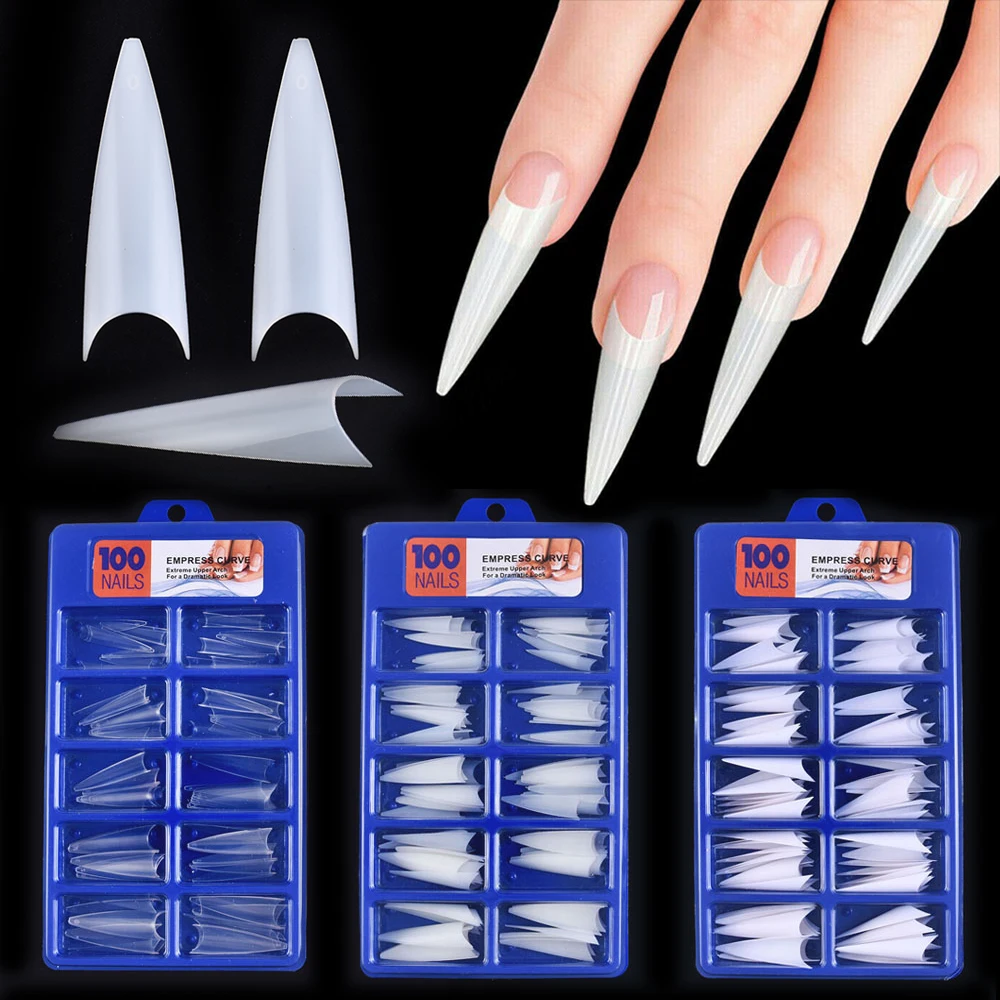 

100pcs/box Nail Press on Long Ballerina Extra Long Stiletto False Fake Nail Tips Acrylic Gel Salon Half Cover DIY Tools Jewelry