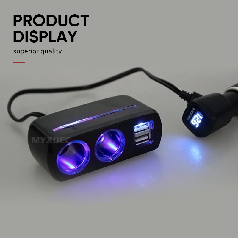 Тройная Розетка от 1 до 2+ 3 USB источник питания Автомобильное зарядное устройство с синим светильник автомобильный адаптер аксессуар DC12V