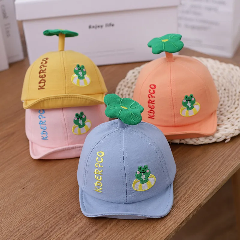 

1PC 4 Colors 1-3 Years Old Cotton Children Girl Boys Embroid Anti-sunburn Peaked Hat Baseball Cap Sunshade Grass and Frog