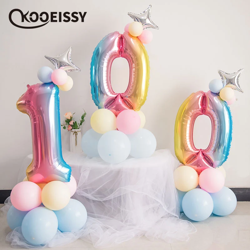 Градиент цвета радуги с днем рождения любовь письмо фольги шар звезда номер 0-9