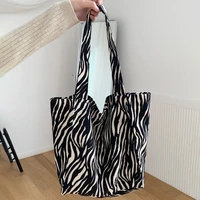 zebra pattern canvas womens shoulder bags casual canvas large capacity handbags tote autumn travel female underarm shopping bag