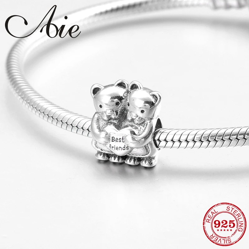 Новый 925 пробы Серебряный символ лучшие друзья для двух маленьких мишек изящные