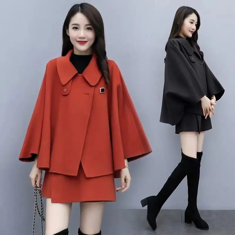 

spring/autumn women sets woolen fabric women jackets and mini skirts slim fit two piece koreasn style clothing bat sleeve