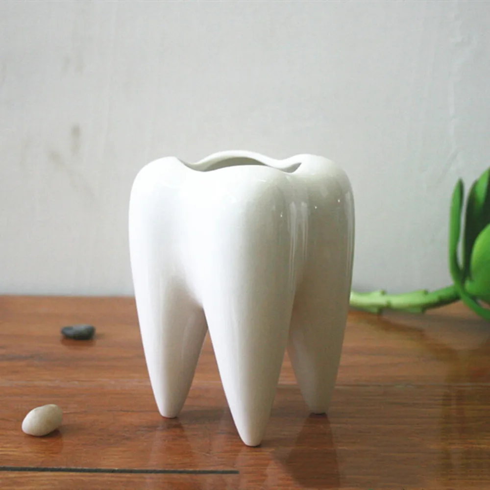Белый керамический мясистый маленький цветочный горшок в форме зуба настольный