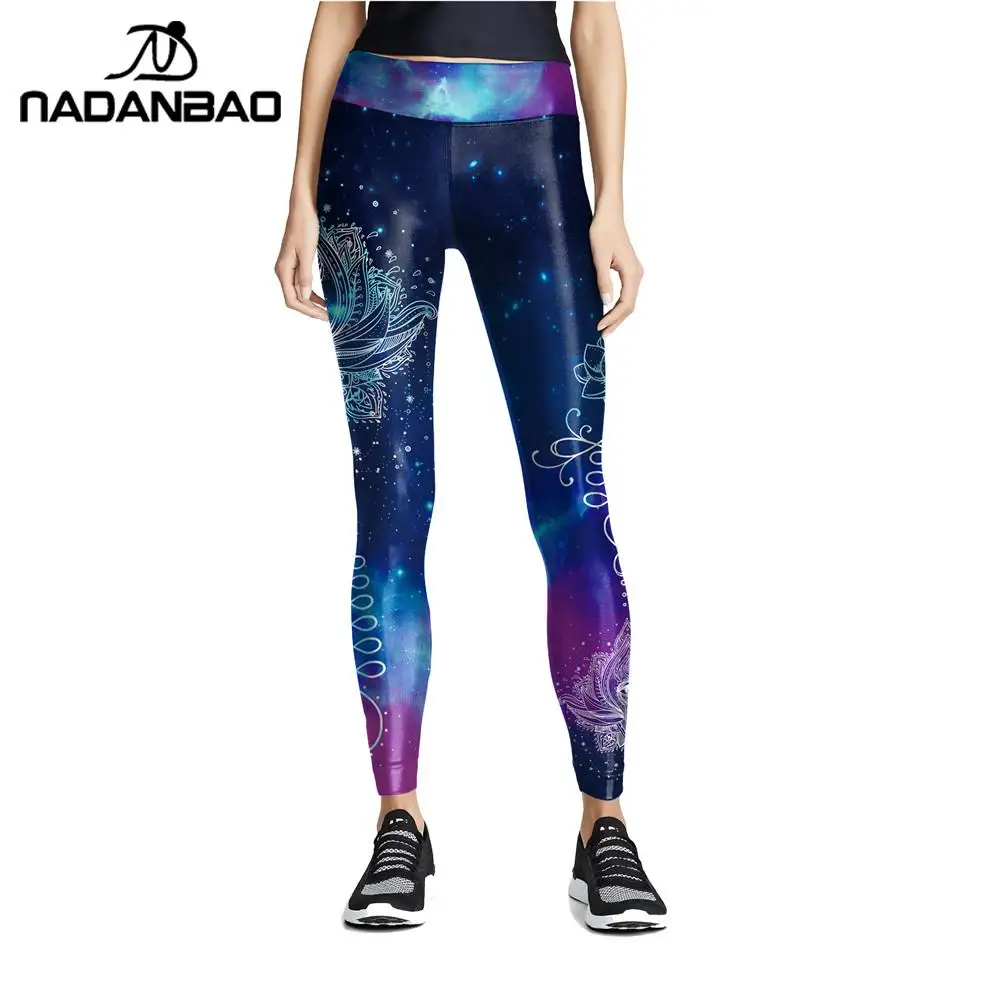 

NADANBAO Fashion Women Blue Printing Mandala Leggings Fitness Elastic Pants Workout Stretch Slim Bottoms Aztec Round Ombre Legin