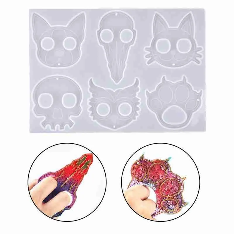 

DIY Crystal Epoxy Resin Mold Ring Set Keychain Cat Claw Defense Cat Skeleton Mirror Silicone Mold Jewelry Making Casting Molds