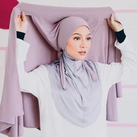 plain color chiffon hijab scarf with bandage non slip muslim women breathable islam long hijabs headband fashion turban headwrap