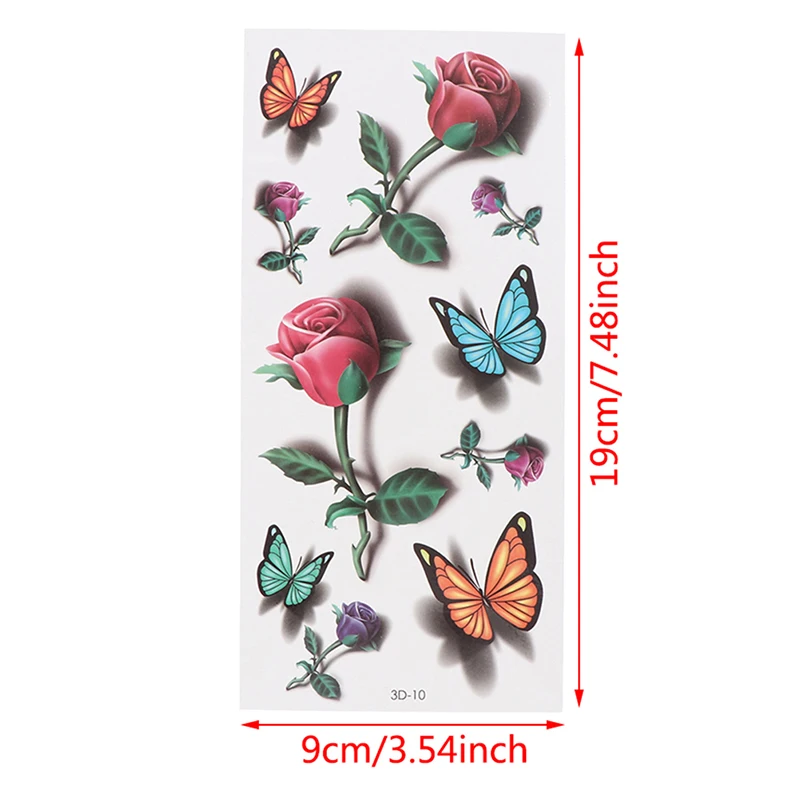 

3D Butterfly Rose Flower Temporary Tattoos Sticker Body Art Tattoo Sticker Waterproof Halloween Gift