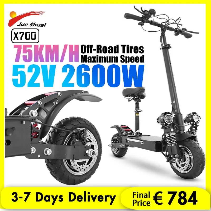 

EU STOCK 52V 2600W Dual Motor ELectric Scooters Adults 75KM/H Max Speed Folding E Scooter 10" Off Road Tire Patinete Elétrico