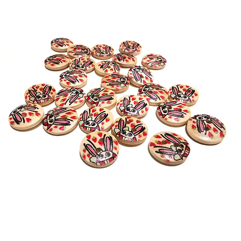 50 шт. маленькая круглая деревянная кнопка с принтом кролика 2 отверстия 13 мм для