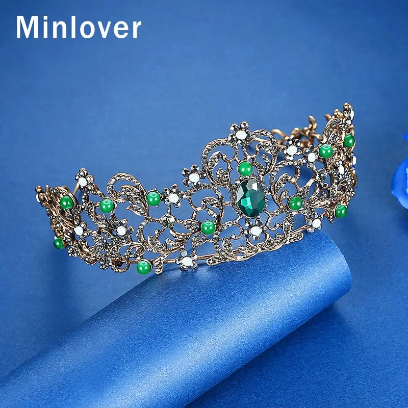 Minlover Новые Свадебные украшения для волос с зелеными кристаллами винтажные