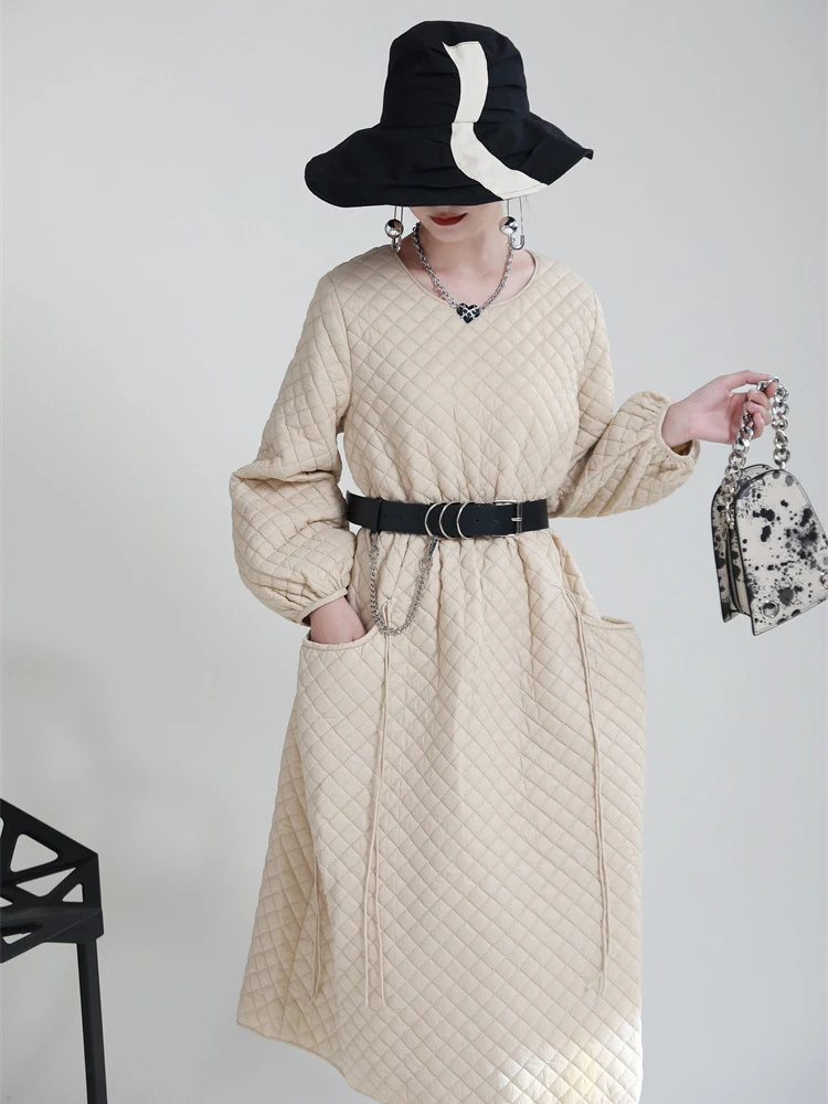 CHICEVER повседневное тонкое однотонное платье для женщин с круглым вырезом и