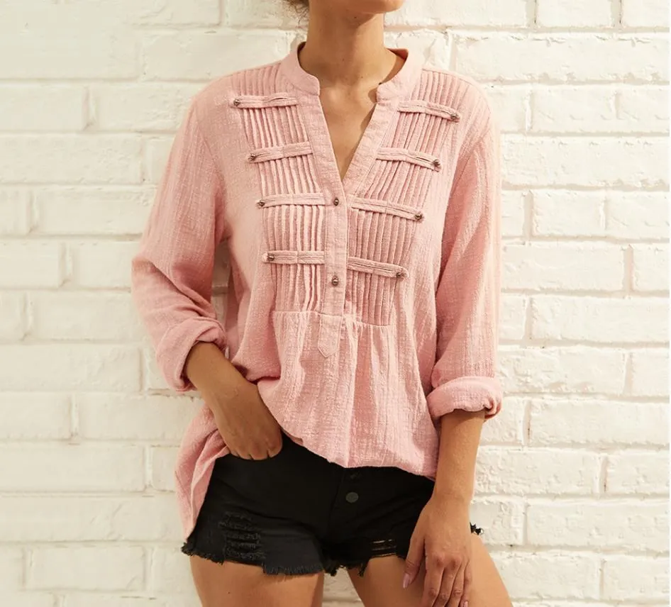 Однотонная белая розовая Женская Элегантная блузка из хлопка и льна