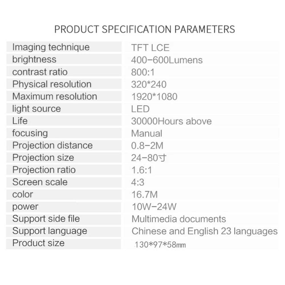 

1080P Projector HD Home Multifunctional Portable with USB Two-way Mobile Power TV TFT LCE Cinema Projector Multimedia File USB