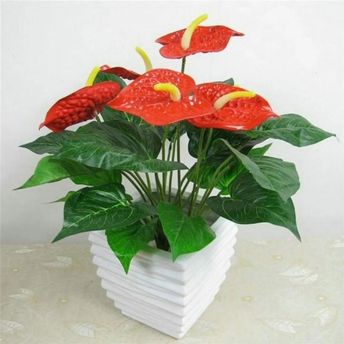 Искусственные зеленые цветы Anthurium искусственные растения для дома балкона офиса