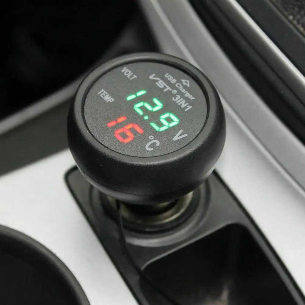 Автомобиль 3 в 1 многофункциональное автомобильное USB зарядное устройство термометр Вольтметр цифровой измеритель монитор 2.1A USB зарядное устройство для мобильного телефона - Название цвета: Green Red Light