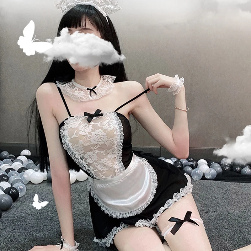 Горячее кружевное платье горничной Эротическое нижнее белье эротическое
