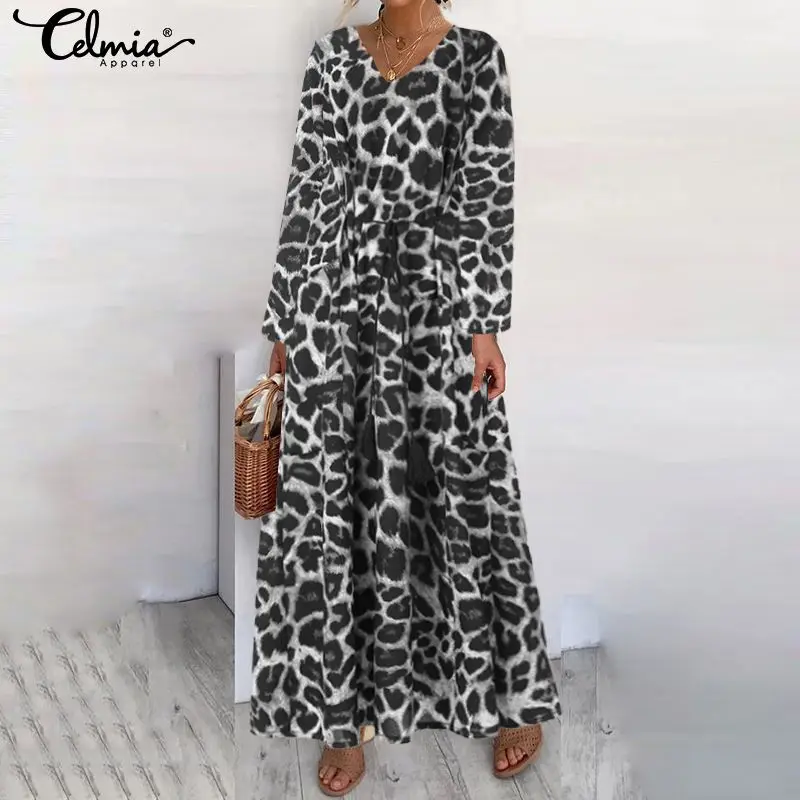 Сарафан размера плюс женский длинный с леопардовым принтом повседневное