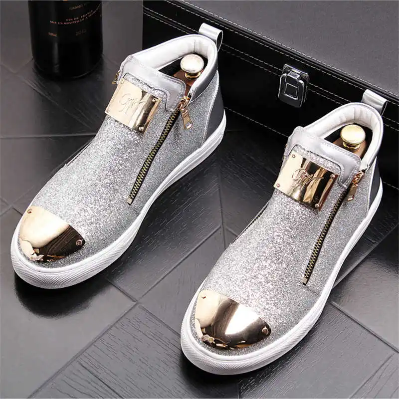 Beli Sneakers Atasan Tinggi Pria Fashion Sepatu Pria Kasual Sepatu Pantofel Hip Hop Sepatu Bot Pergelangan Kaki Ritsleting Flat Penambah Tinggi Pria Zapatillas Hombre