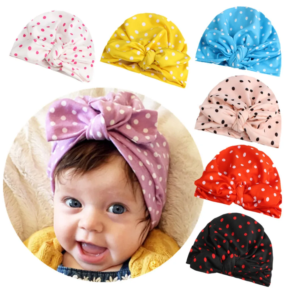 Милая Осенняя шапочка в горошек для малышей Шапочка с бантом новорожденных