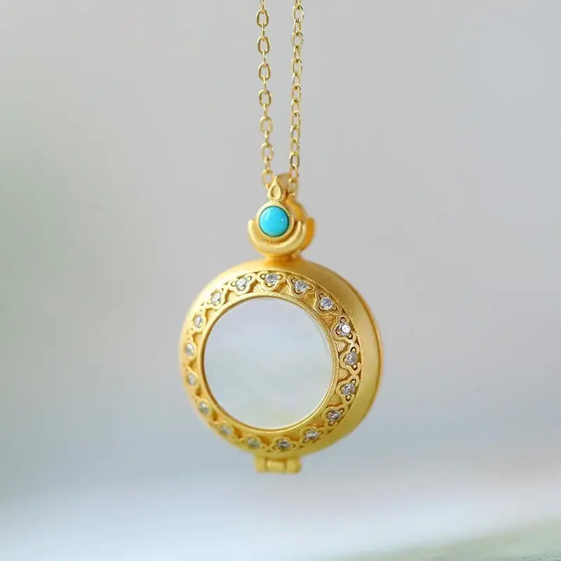 

Beautiful Unsquare Item ~ Great Design Lotus Lucky Pendant 925 Sterling Silver Hetian Jade Inlaid Pendant Vintage Necklace for