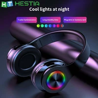 t6 colorful gradient light headphone noise reduction comfortable wearing hifi stereo bluetooth wireless foldable gaming headsets