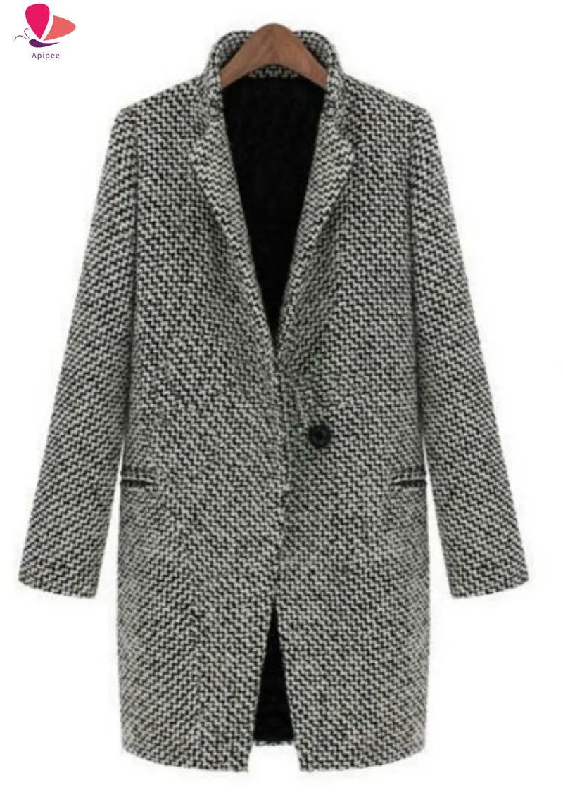 

2022 New Fashion Houndstooth Wool Women Basic Coats Medium-Long Women's Winter Jacket Women Woolen Outerwear Casaco Feminino