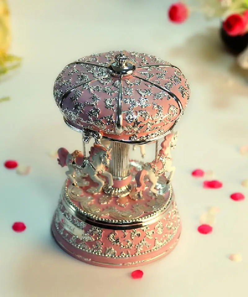 

DIY doll house handmade crafts carousel eight sound box with lamp resin music box friend and best friend gift