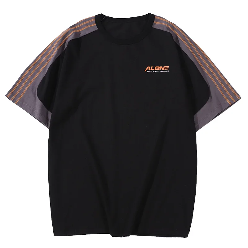 

2021 Summer New Stitching Color Short Sleeve T-Shirt Men's Loose Cotton All-match Men's T-shirt