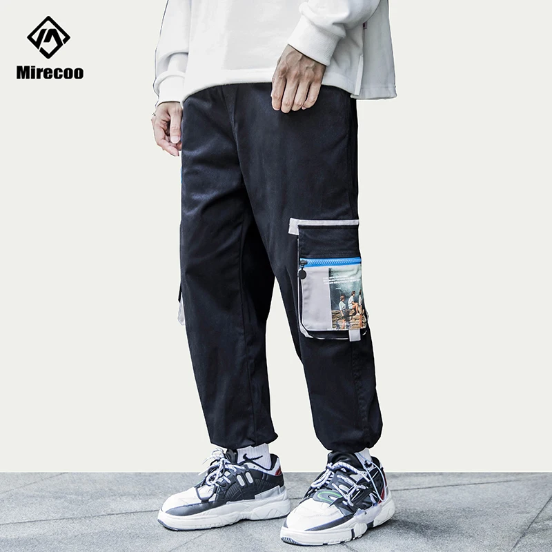 Мужские спортивные брюки-карго черные повседневные штаны с множеством карманов