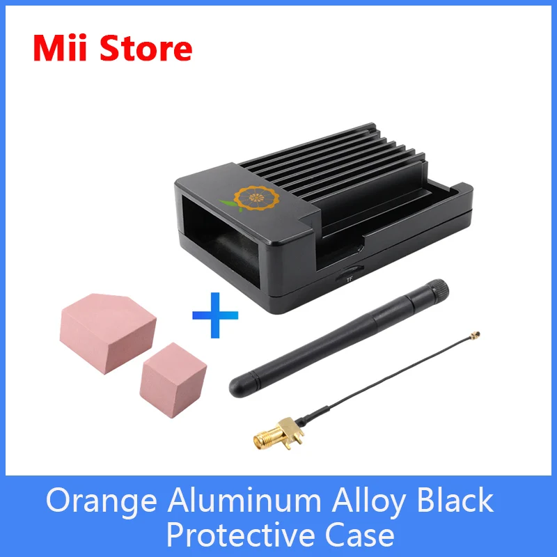 

Orange Pi 4/4B Aluminum Alloy Black Protective Case+Antenna+Thermal Conductive Adhesive,Suitable for OPI4/4B Boards