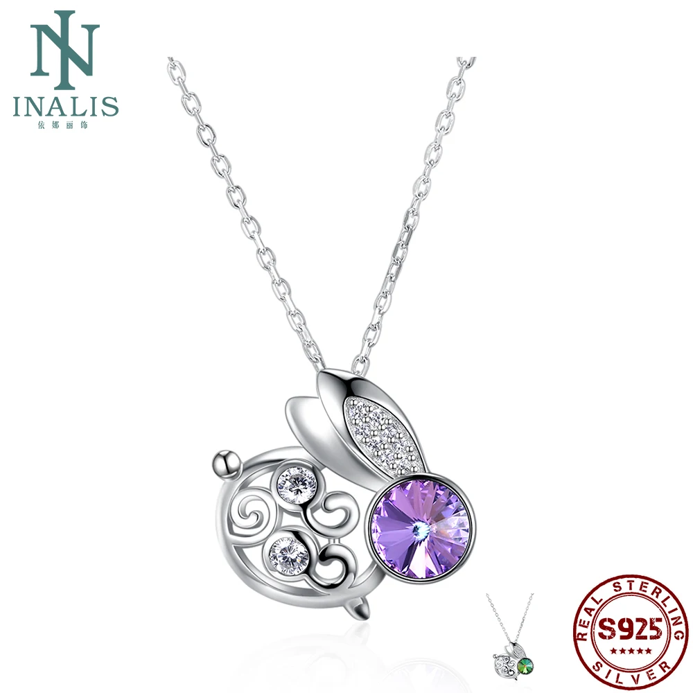

INALIS 925 Sterling Silver Pendant Necklace For Women Personality Rabbit Shape Austria Crystal Necklace Party Fine Jewelry New