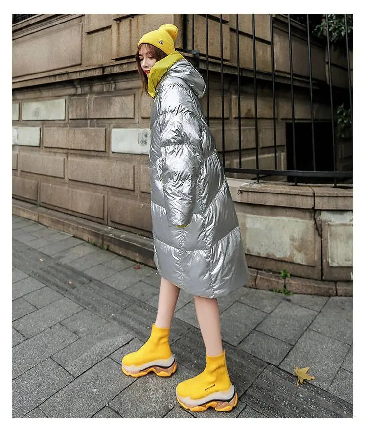 KULAZOPPER Silver down jacket woman winter new thicken outwear long hooded loose outside keep warm coats female LZ025