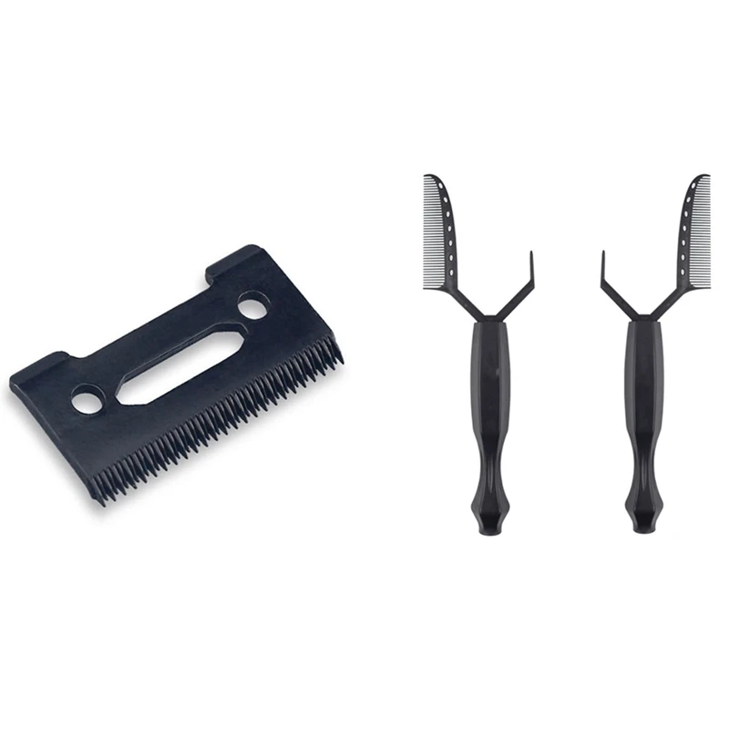

1 Pcs Black Stainless Steel Hair Clipper Bottom Blade & 1 Set Resin Positioning Perm Comb