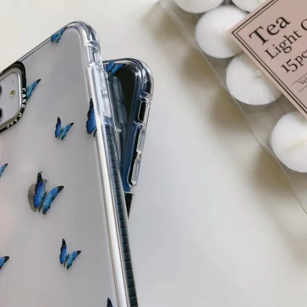 

Blue Butterfly Shockproof Phone Cases For iphone 12 11 Pro X XS Max XR 7 8 plus SE Soft Clear Transparent TPU Back Cover Case