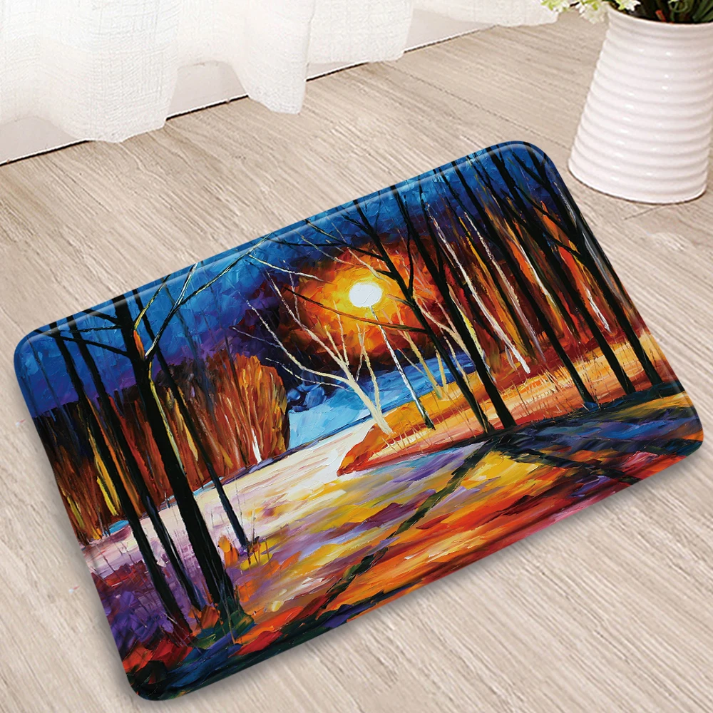 

Oil Painting Landscape Bathroom Mat Sunflower River Forest Street Country Town Doorway Bedroom Kitchen Flannel Non-Slip Carpet