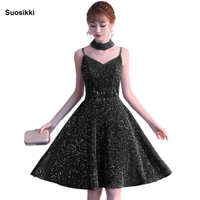 Черный Горячие продажи Коктейльные Вечерние платья Короткие Vestido de Festa Мини сексуальное платье с аппликацией v-образным вырезом бисером жемчуг - Цвет: Черный