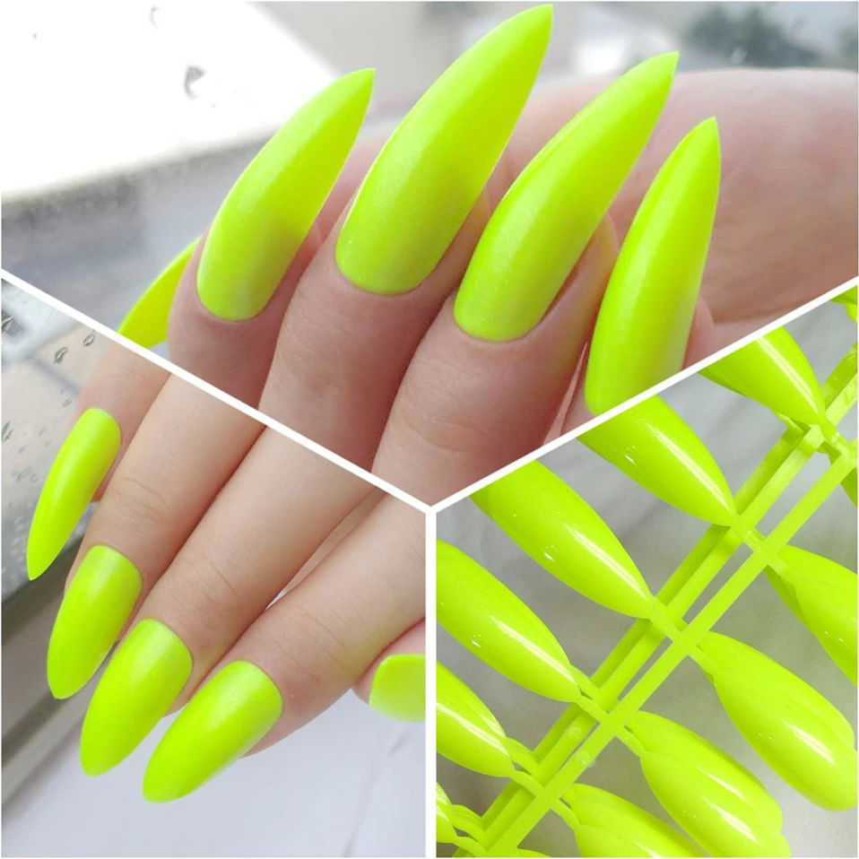

5 Sets Bright Yellow Artificial False Nail Long Stiletto Fake Fingernails For Design DIY Full Cover Salon Tips Manicure Tools