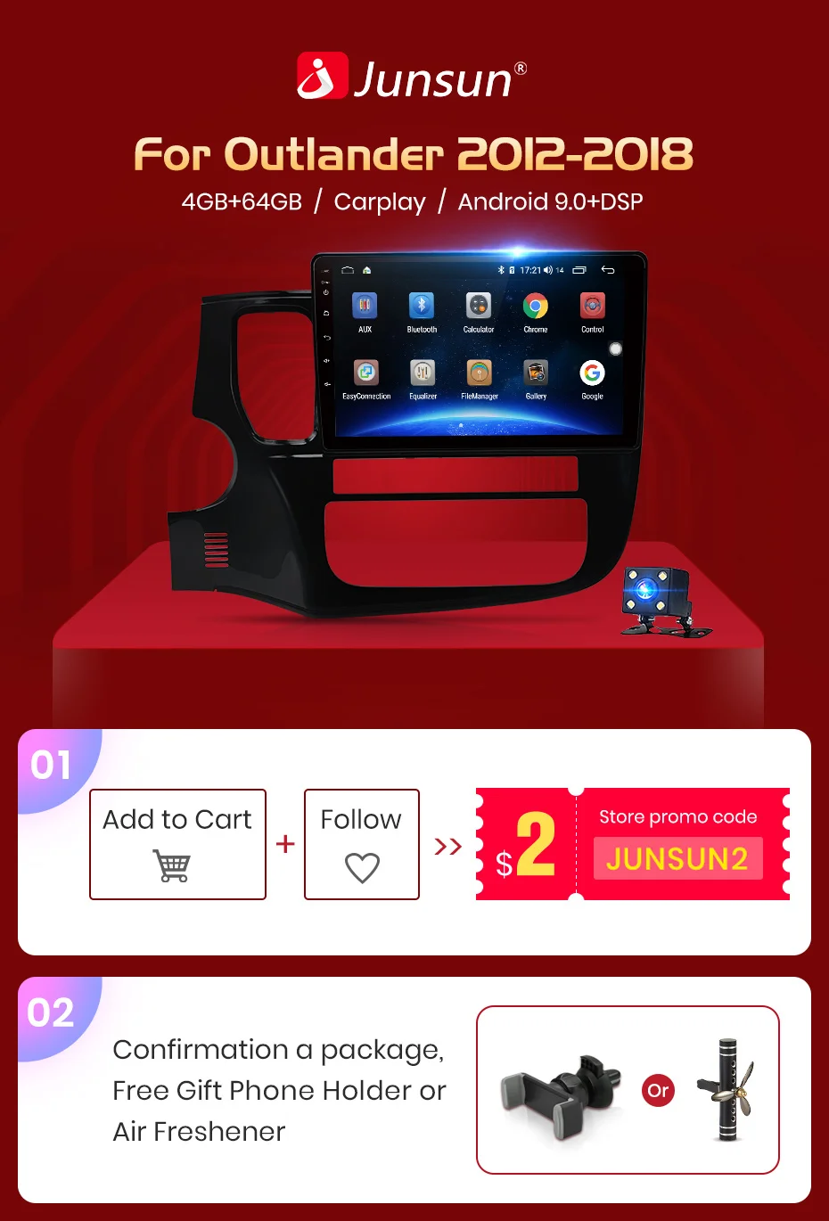 Junsun 4G+ 64G CarPlay DSP Android 8,1 автомобильный Радио Мультимедиа Стерео Аудио плеер gps 2 Din для hyundai Santa Fe 2 2006-2012 без DVD