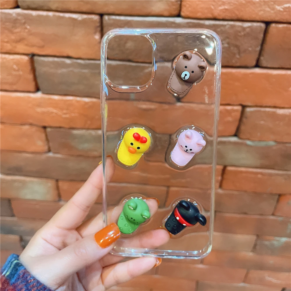 

Vya 3D Cartoon Cute Baseball Cap Animal Transparent Case For Iphone11ProMax 12Mini XR XS Silicone 7 8 Plus SE 6s Clear Cover