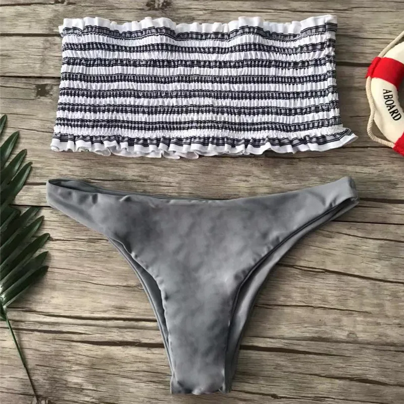 

Sexy Strapless Bikini 2020 Stripe Swimsuit Women Swimwear Bikinis Two Pieces Set Swim Wear Bathing Suit