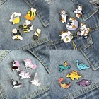 Милые Креативные эмалевые Броши с животными, булавки для кошек, лошадей, гербивочных динозавров, пчел, сочетание меда, булавки для лацканов, значок для улей, меда, горшка